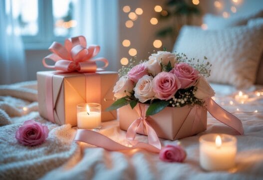 En romantisk gave til hende med smukke blomster og elegant indpakning.